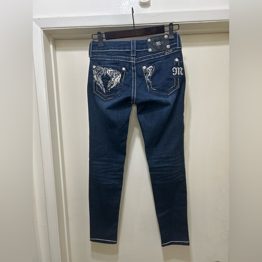 Miss Me Jeans Size 25 Embellished Bling Wings Sequins Blue Y2K Angel
